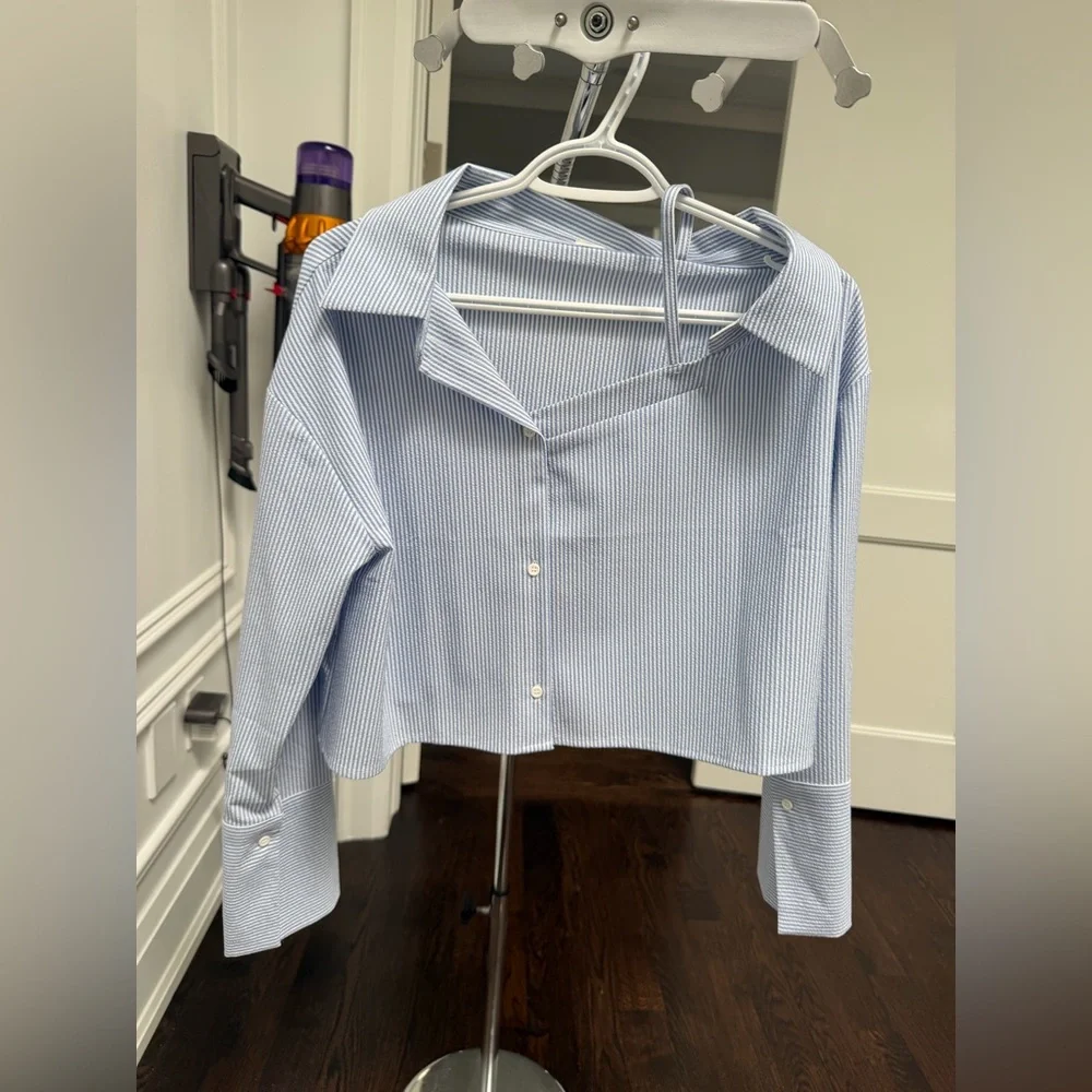 Oak and Fort Striped Off-Shoulder Shirt - Picture 2 of 8